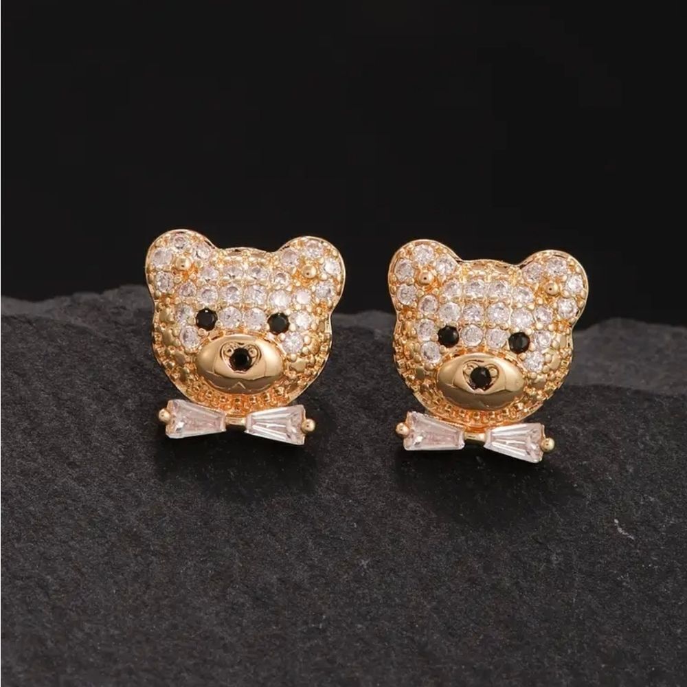 18K Gold Plated Diamond Bear Earrings